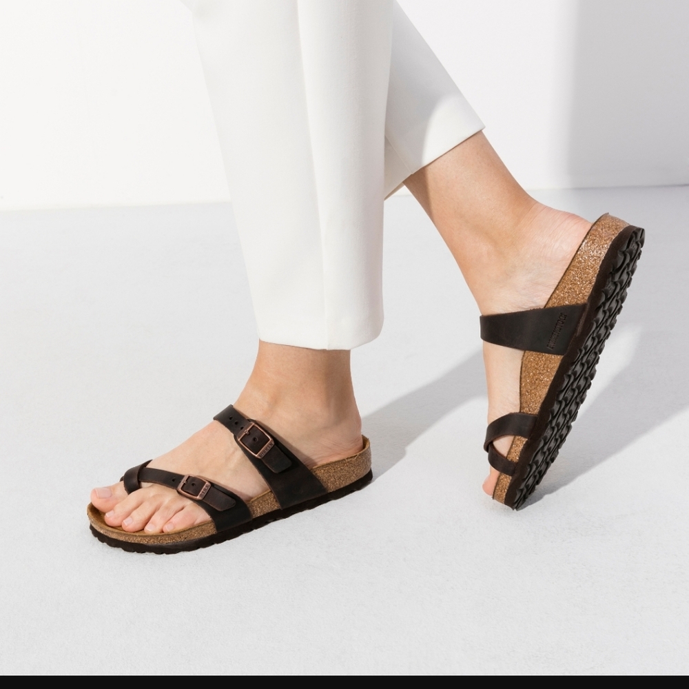 Birkenstock Mayari Birko-Flor Oiled Black Leather Slide Sandal Women’s Size 40
